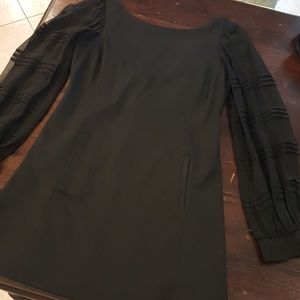 Shift dress with sheer sleeves